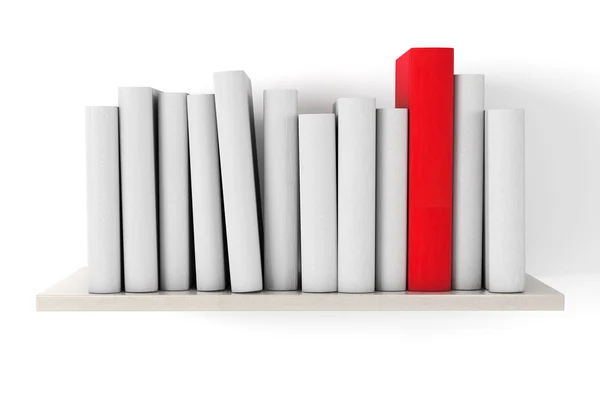 Livro Vermelho em uma prateleira com outros livros em branco — Fotografia de Stock