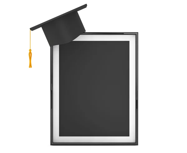 Cap accademico di laurea con cornice fotografica vuota — Foto Stock