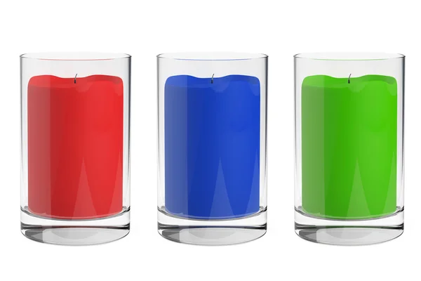 Meerkleurige kaarsen met kandelaars van glas — Stockfoto