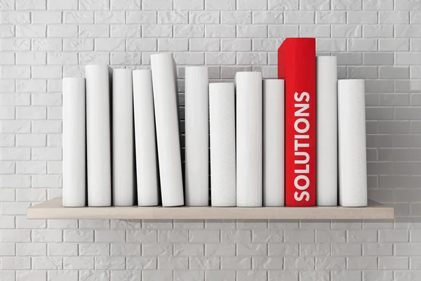 Red Solutions Libro en un estante con otros libros en blanco —  Fotos de Stock