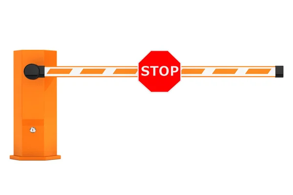 Barreras de coche de carretera con señal de stop — Foto de Stock