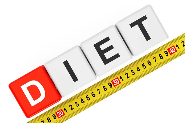 Measure Diet Concept. Diet Cubes with Measuring Tape — Stock Photo, Image