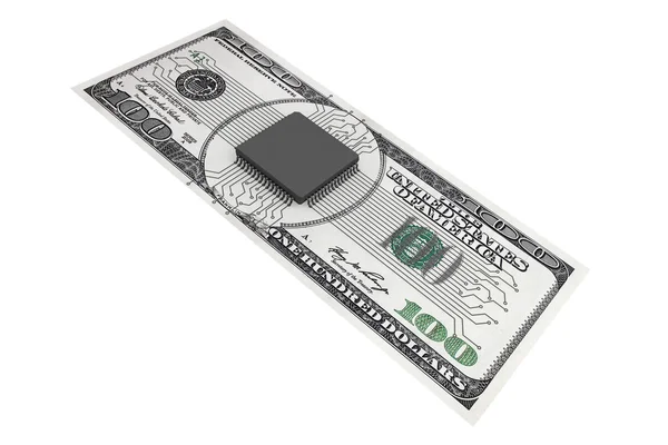 디지털 돈 개념입니다. 달러 빌에 회로와 마이크로 칩 — 스톡 사진