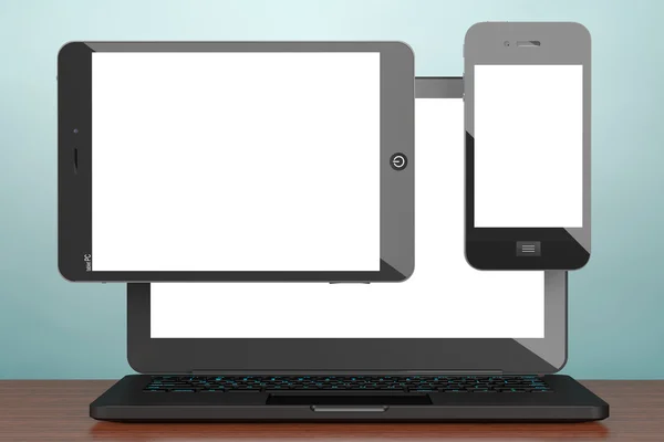 Старий стиль фото. Ноутбук, мобільний телефон і 3d Tablet Pc. renderin — стокове фото