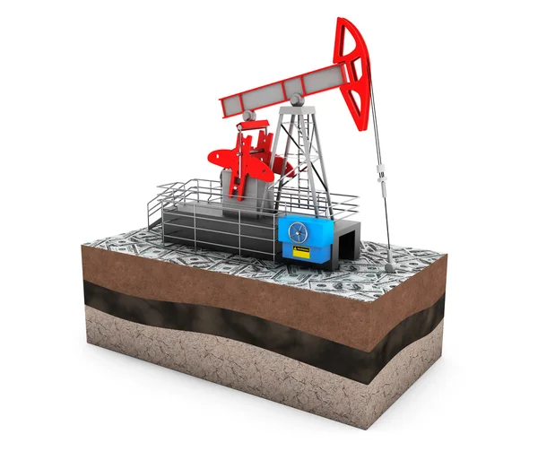 Oil Jack Pump over Ground with Money — Stock Photo, Image
