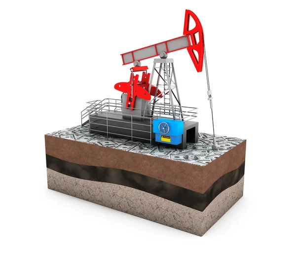 Bomba de aceite Jack sobre tierra con dinero —  Fotos de Stock