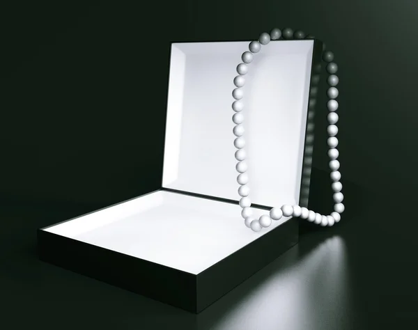 Λευκό μαργαριτάρι κολιέ πάνω από το μαύρο κουτί — Φωτογραφία Αρχείου