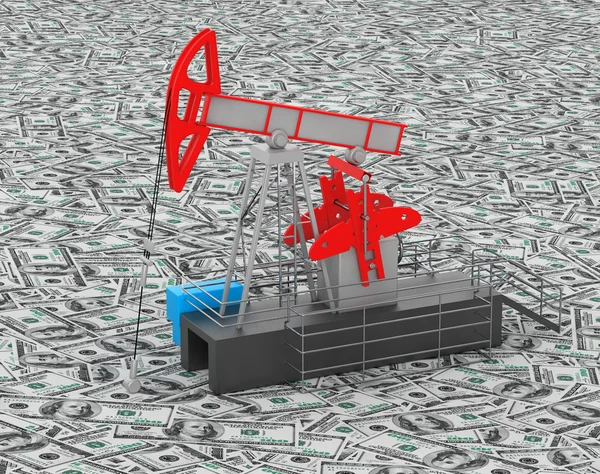 Bomba de aceite Jack se coloca sobre un montón de dinero — Foto de Stock