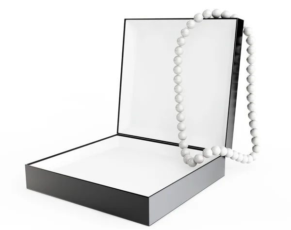 Collar de perlas blancas sobre caja negra — Foto de Stock