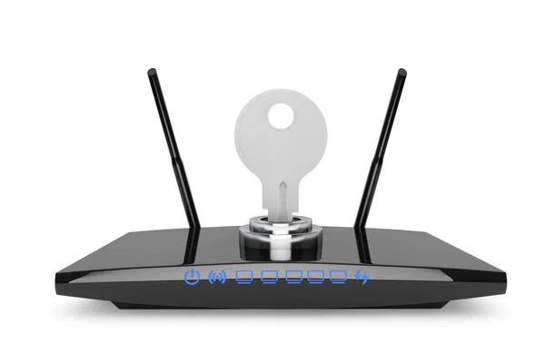 Conceito de segurança Wifi. 3d moderno WiFi Router — Fotografia de Stock