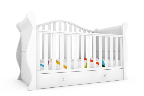 Beyaz bebek yatağı. 3D render — Stok fotoğraf