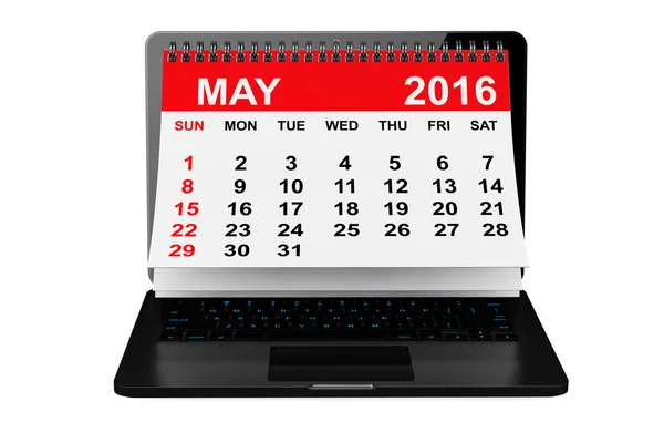 May 2016 calendar over laptop screen — Stock Photo, Image