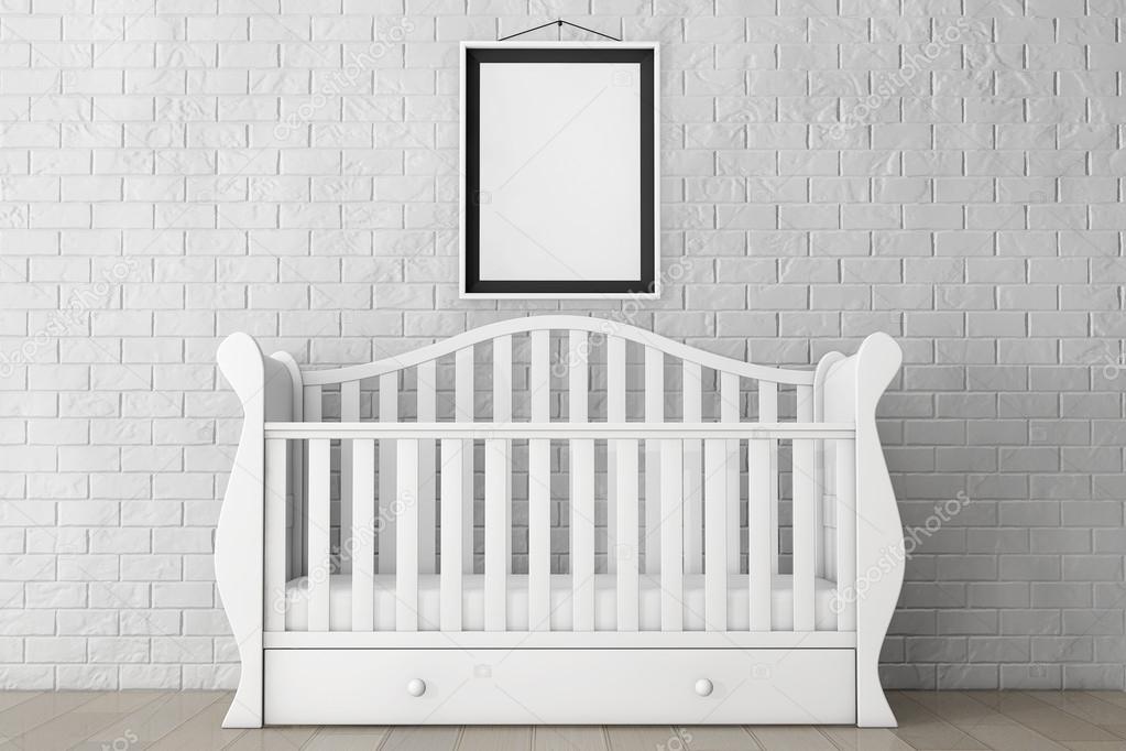 Baby Bed with Blank Photo Frame. 3d rendering