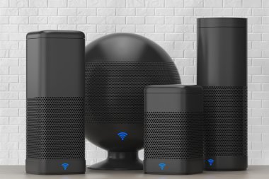 Kablosuz hoparlör tuğla duvar önündeki Wi-Fi işareti ile ayarla.