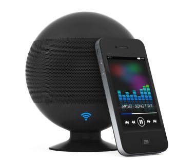 Kablosuz Hoparlörler beyaz cep telefonunuza bağlı. 3D Rende