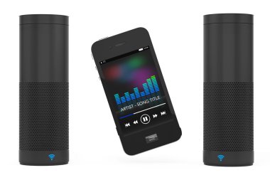 Kablosuz Hoparlörler beyaz cep telefonunuza bağlı. 3D Rende