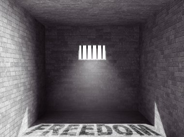 Işık ve özgürlük gölge ile cezaevi. 3D render