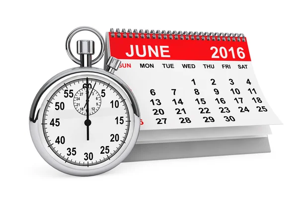 June 2016 calendar with stopwatch. 3d rendering — Stock Photo, Image