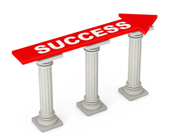 Red Progress Arrow with Success Sign over Classic Columns. 3d Re — Stock Photo, Image