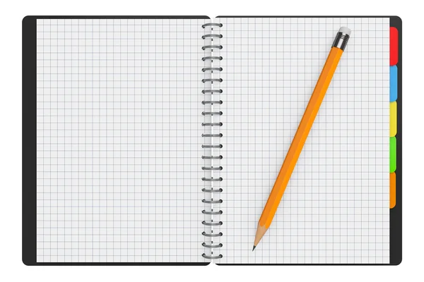 Προσωπικό ημερολόγιο ή διοργανωτής βιβλίο με λευκές σελίδες και μολύβι. 3D — Φωτογραφία Αρχείου