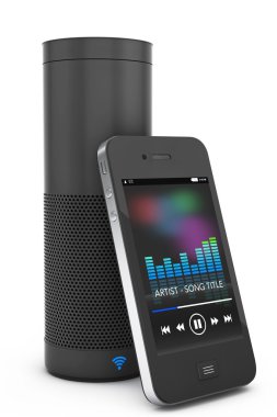 Kablosuz Hoparlörler cep telefonunuza bağlı. 3D render