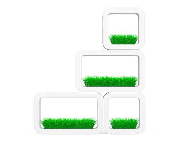 Set of Grass in White Ceramics Planters. 3d Rendering — Stock Photo, Image