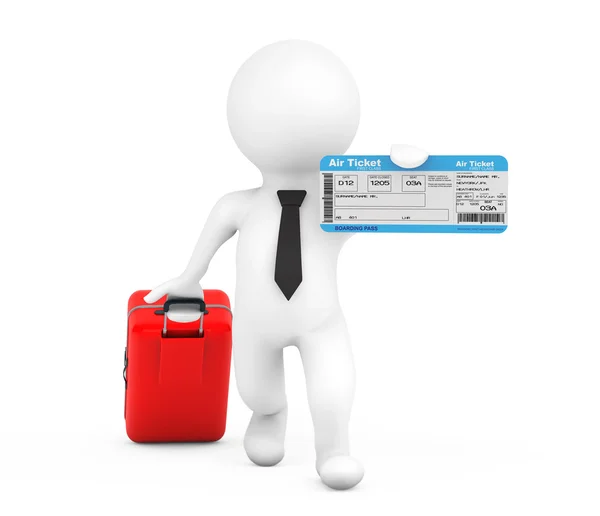 3D person med resväska och Flygbiljett. 3D-rendering — Stockfoto
