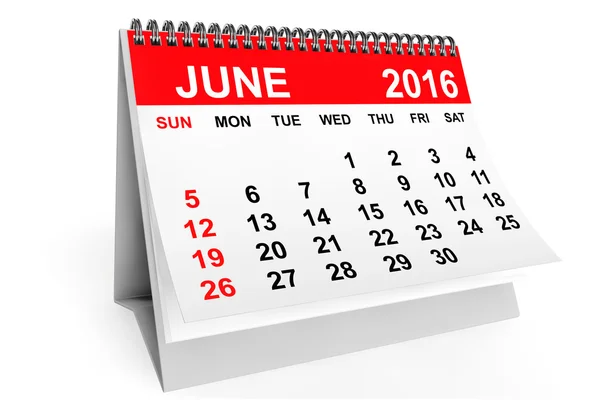 Calendario Junio 2016. Renderizado 3d —  Fotos de Stock