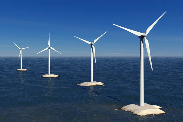 Alternative Energiekonzepte. Windmühlen im Ozean. 3D-Darstellung — Stockfoto