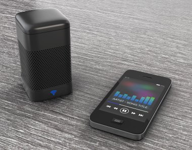 Kablosuz Hoparlörler cep telefonunuza bağlı. 3D render