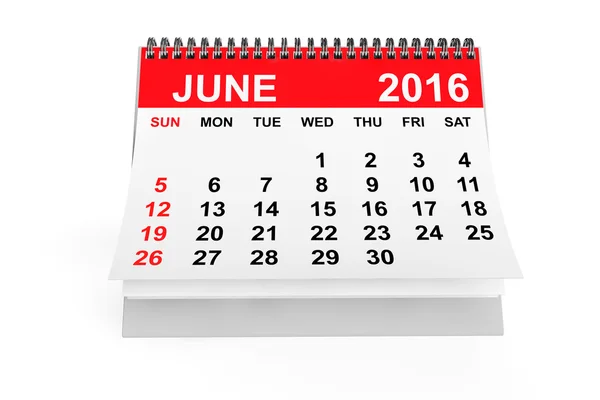 Kalender juni 2016. 3D-rendering — Stockfoto