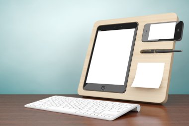 Eski stil fotoğraf. Ahşap mobil cihazlar Ajanda. 3D render