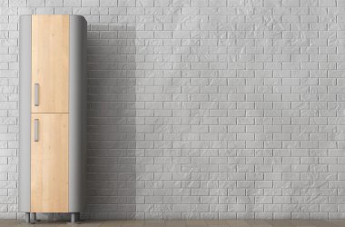 Modern ahşap mutfak dolabı. 3D render