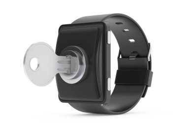Güvenlik kavramı. Smartwatch ile anahtar. 3D render