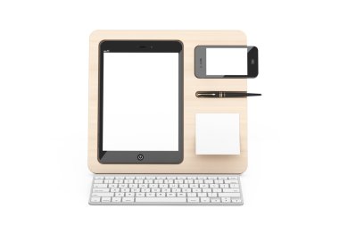 Ahşap mobil cihazlar Ajanda. 3D render