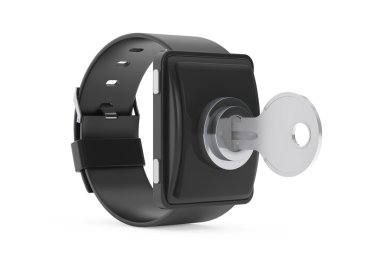 Güvenlik kavramı. Smartwatch ile anahtar. 3D render