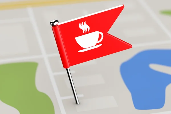 Bandeira Vermelha com Ícone de Café no Mapa de Fundo. Renderização 3d — Fotografia de Stock