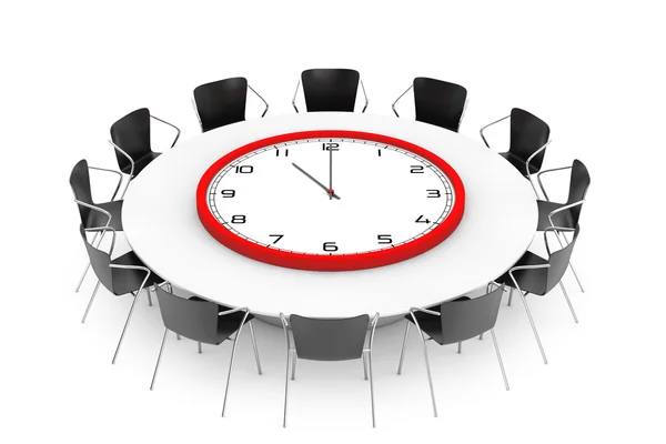 Chairs around a Table with Clock in the middle. 3d Rendering — Stock Photo, Image