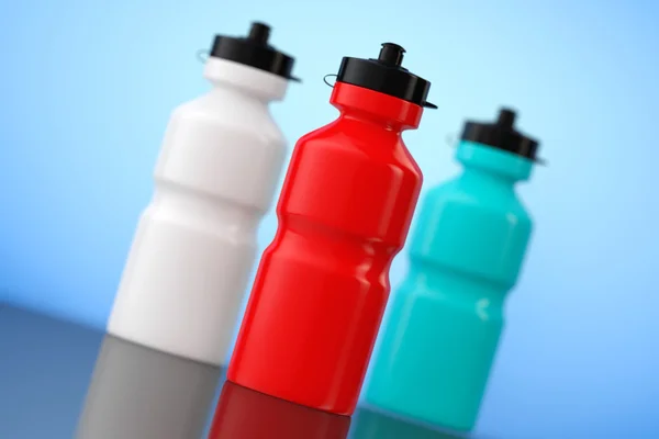 Botellas de agua de plástico deportivo. renderizado 3d — Foto de Stock