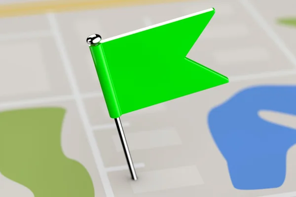 Grön visare flagga på karta bakgrund. 3D-rendering — Stockfoto