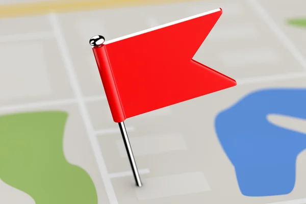 Harita arka plan üzerinde kırmızı işaretçi bayrak. 3D render — Stok fotoğraf