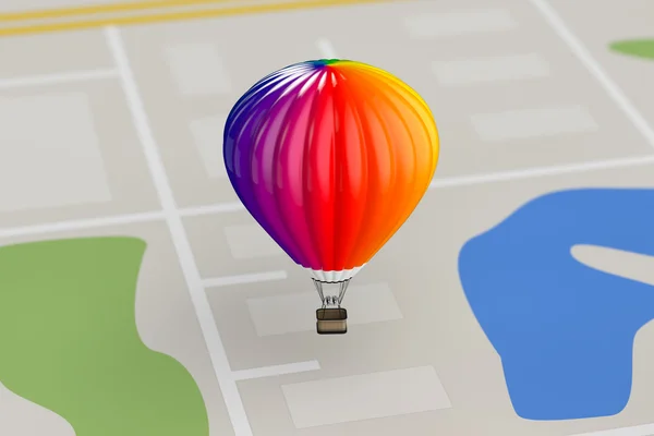 Sıcak hava balonları şehir haritası üzerinde. 3D render — Stok fotoğraf