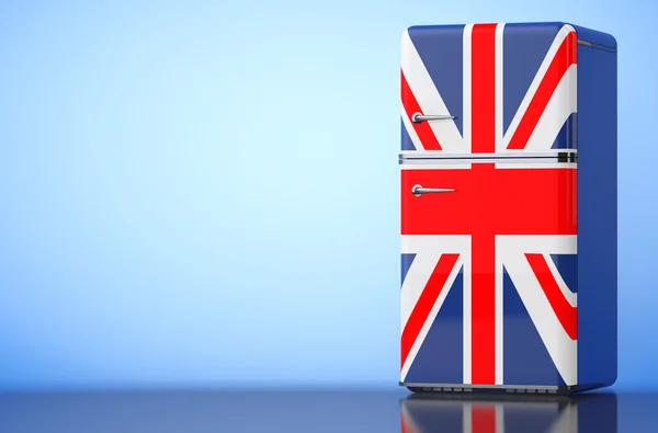 Ретро холодильник с британским флагом. 3D-рендеринг — стоковое фото