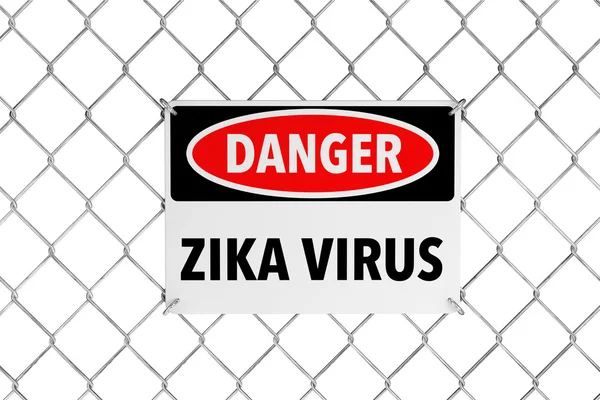 Zika Virus-Schild mit Maschendrahtzaun. 3D-Darstellung — Stockfoto