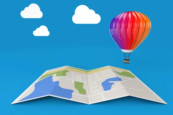 Luftballong över stadskarta. 3D-rendering — Stockfoto