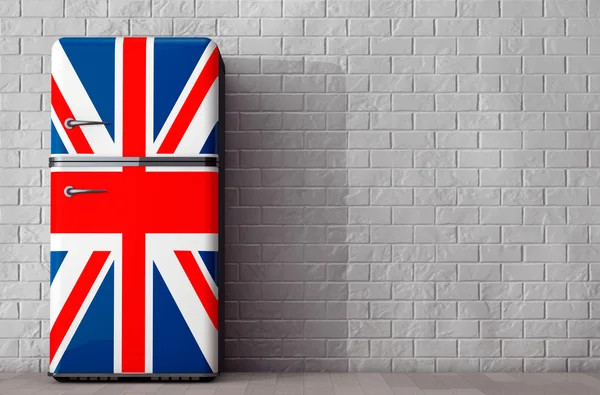 Retro lednice s britskou vlajkou. 3D vykreslování — Stock fotografie