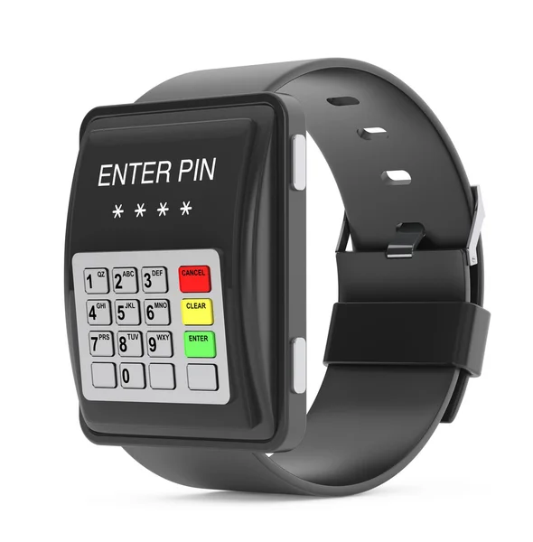 Conceito de segurança. Smartwatch como teclado ATM. Renderização 3d — Fotografia de Stock