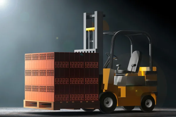 Forklift Truck di lampu volumetrik. Perender 3d — Stok Foto