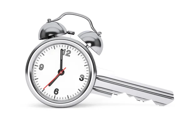 Time Management koncept. Väckarklocka som nyckel. 3D-rendering — Stockfoto