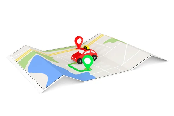 Taxi Order Concept. Toy Taxi from above of Abstract Navigation M — Stock Photo, Image
